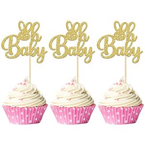 lot 6671 image: Gyufise 24 Pack Oh Baby Cupcake Toppers Easter Bunny Cupcake Picks Happy Easter Baby Shower Cake Picks for Easter Theme Babyshower Party Supplies Gold Glitter