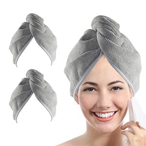 lot 6680 image: YoulerTex Microfiber Hair Towel Wrap for Women, 2 Pack 10 inch X 26 inch Super Absorbent Quick Dry Hair Turban for Drying Curly Long Thick Hair (Gray)