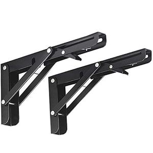 lot 6684 image: Jolitac Black Paint Folding Shelf Brackets 10 - Heavy Duty Metal Collapsible Shelf Bracket for Bench Table, Shelf Hinge Wall Mounted Space Saving DIY Bracket, Max Load 260 lb (10 Inch, 2PCS)