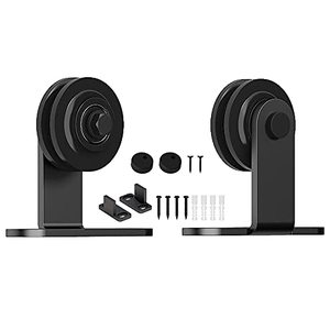lot 6688 image: skysen Sliding Barn Door Hardware Roller Set Black (T Shape Roller Set)
