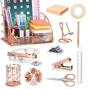 lot 6691 image: JUOPIEA Desk Organizers and Accessories Office Supplies 12PS Set with Acrylic Stapler, Staple Remover, Pen Holder, Clips, Scissor, Phone Holder, 1 Pen Ect