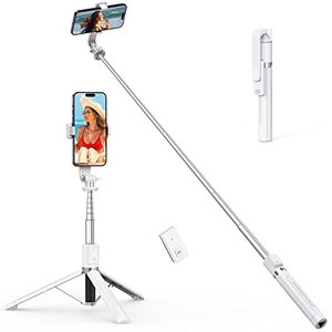 lot 6692 image: ATUMTEK 49 Selfie Stick Tripod, Stable Tripod Stand with Detachable Bluetooth Remote, Compatible with iPhone 14 Pro Max14 Plus14131211, GoPro, Samsung, LG, Google Smartphones, White