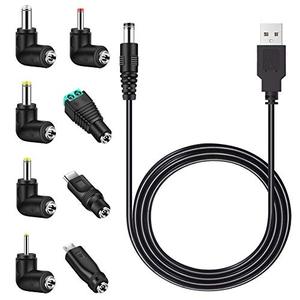 lot 6699 image: MEROM Universal 5V DC Power Cable, USB to DC 5.5x2.1mm Charging Cord Plug with 8 Connector Tips(5.5x2.5, 4.8x1.7, 4.0x1.7, 3.5x1.35, 2.5x0.7, Micro USB, Type-C, Universal Connector)