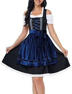 lot 6704 image: GloryStar Oktoberfest Velet Dress Womens German Dirndl Dress Costumes for Bavarian Oktoberfest Carnival Halloween 3Pcs Velet-Blue 2XL