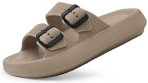 lot 6712 image: Weweya Men Women EVA Double Buckle Waterproof Pillow Slipper Nude Sandal Squishy Foam Rubber Sandal Khaki Women Size 7 7.5