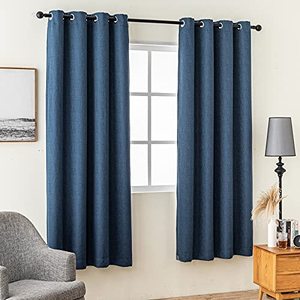 lot 6715 image: 100% Blackout Curtain 63 Inches Long Thermal Insulated Blackout Curtains Faux Linen Heat and Full Light Blocking Drapes Anti-Rust Grommet for Bedroom Kitchen, Navy Blue, 2 Panels, 42 inches Wide