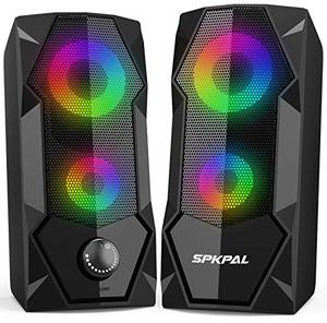 lot 6722 image: SPKPAL Computer Speakers RGB Gaming Speakers for PC 2.0 Wired USB Powered Stereo Volume Control Dual Channel Multimedia AUX 3.5mm for Laptop Desktop Monitors,10W