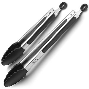 lot 6724 image: Tribal Cooking Kitchen Tongs with Silicone Tips - Stainless Steel tongs for cooking - 9 and 12 Tongs With Silicone Rubber Grips, Small and Large - Metal BBQ Tongs with Locking