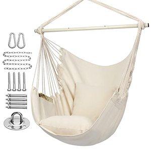 lot 6731 image: Y- STOP Hammock Chair Hanging Rope Swing, Max 500 Lbs, 2 Seat Cushions Included, Quality Cotton Weave for Superior Comfort, Durability, with Hardware Kit(Beige)