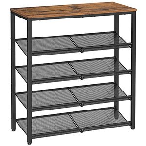 lot 6735 image: VASAGLE Shoe Rack for Entryway, 5 Tier Shoe Storage Shelves, 16-20 Pairs Shoe Organizer, with Sturdy Wooden Top and Steel Frame, Free Standing, Industrial, Rustic Brown and Black ULBS038B01