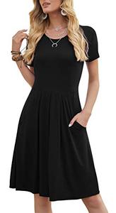 lot 6754 image: DouBCQ Womens Casual Short Sleeve Flowy Pleated Loose Dresses with Pockets (Black, XL)