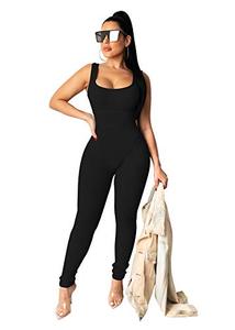lot 6755 image: TOPSRANI Womens One Piece Jumpsuits Outfits Bodycon Bodysuit Sexy Rompers Workout Unitard Playsuit Backless Cute Club Black L