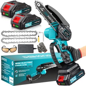 lot 6763 image: Mini Chainsaw 6-Inch with 2 Battery, Cordless power chain saws with Security Lock, Handheld Small Chainsaw for Wood Cutting Tree Trimming