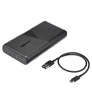 lot 6769 image: Amazon Basics Ultra-Portable Fast Charging Power Bank Battery, USB-C, 20100mAh with 18W PD and two 12W USB-A Ports for charging iPhone, Samsung, iPad, and more