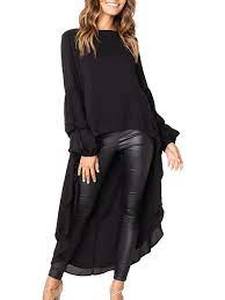 lot 5671 image: PRETTYGARDEN Womens Lantern Long Sleeve Round Neck High Low Asymmetrical Irregular Hem Casual Tops Blouse Shirt Dress (Black,X-Large)