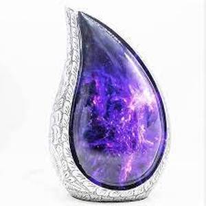 lot 6643 image: M MEILINXU Cosmic Galaxy Teardrop Urn, Funeral Cremation Urns for Human Ashes, Engraving Flower of Life Urns for Ashes Adult Female, Purple Starry Sky - Large