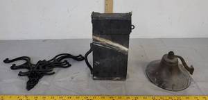 lot 478 image: Cast iron wall hanger  lock box & wall bell