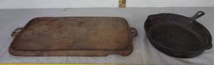 lot 479 image: Cast iron skillet # 8 & cast iron long griddle