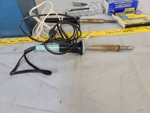 lot 513 image: Stapler wstaples & soldering items in metal box wkey