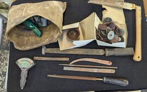 lot 740 image: Folding Saw, Battery Tester and more.