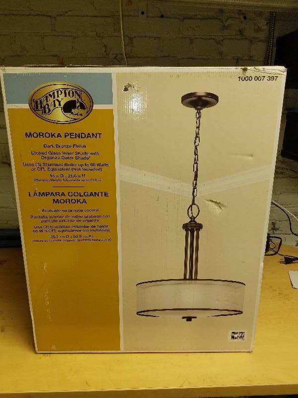 lot 1745 image: hampton bay Moroka Pendant- Bronze