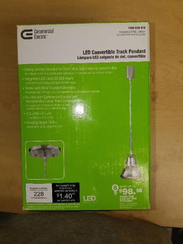 lot 1760 image: Commercial Electric Convertible Track Pendant-brushed steel