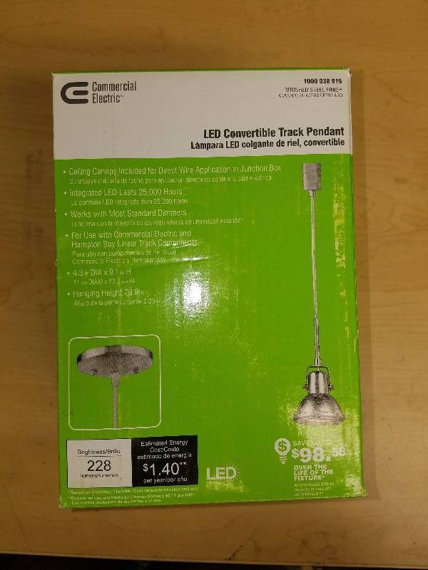 lot 1761 image: Commercial Electric Convertible Track Pendant-brushed steel