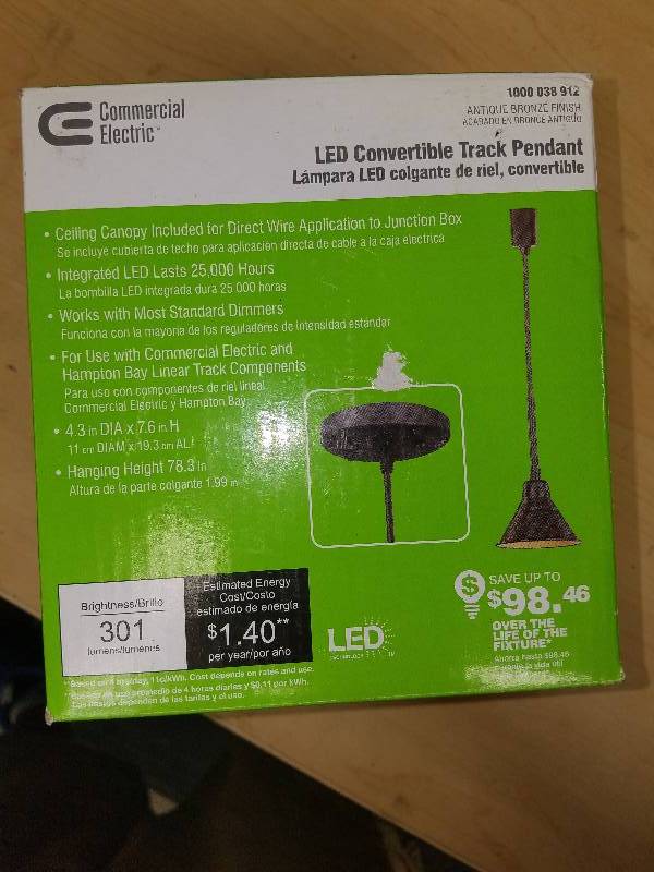 lot 1767 image: Commercial Electric Convertibe Track Pendant-antique bronze