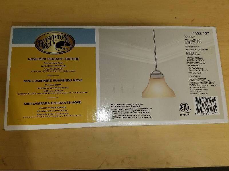 lot 1771 image: Hampton Bay Nove Mini-Pendant Fixture- brushed nickel