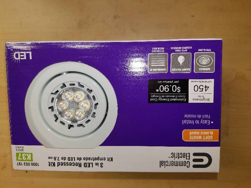 lot 1849 image: Commercial Electric Soft White 3 LED Recessed Kit