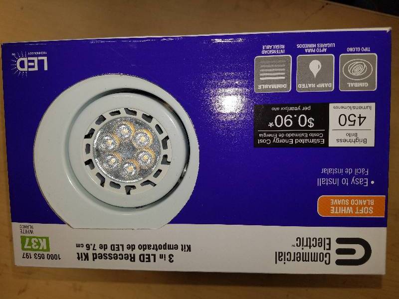 lot 1850 image: Commercial Electric Soft White 3 LED Recessed Kit