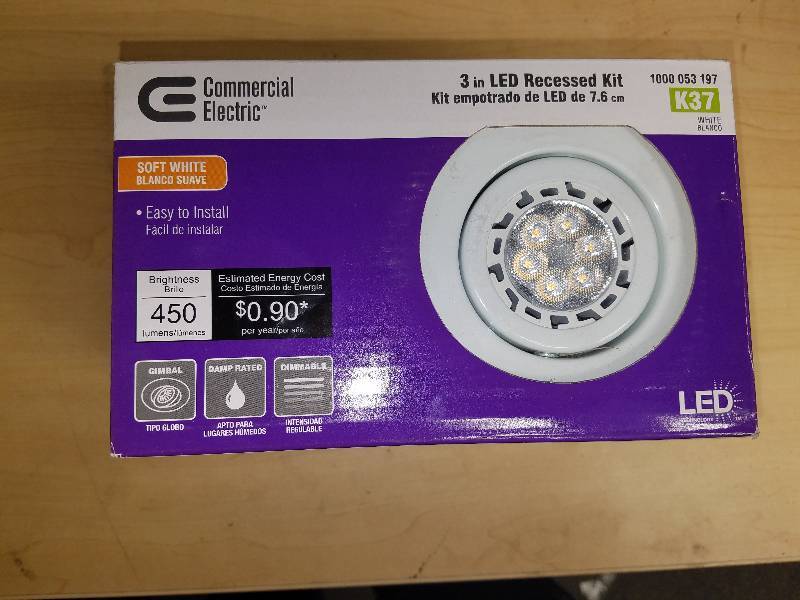 lot 1852 image: Commercial Electric Soft White 3 LED Recessed Kit