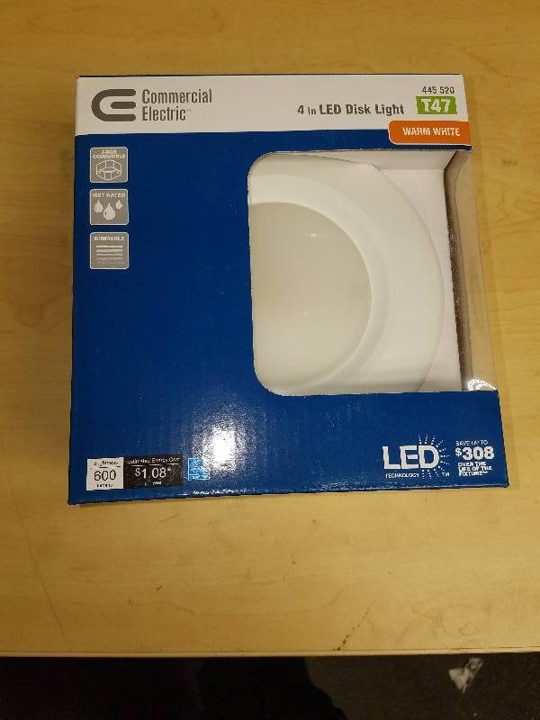 lot 1872 image: Commercial Electric 4 LED Disk Light- Warm Light- Jbox compatible