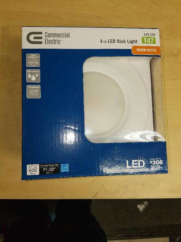 lot 1873 image: Commercial Electric 4 LED Disk Light- Warm Light- Jbox compatible