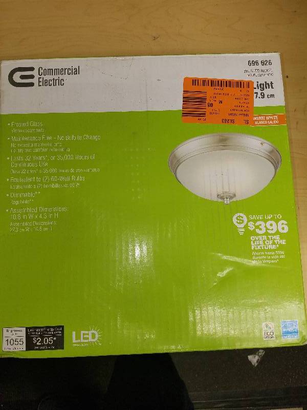 lot 1934 image: Commercial Electric LED 11 Ceiling light-Brushed Nickel