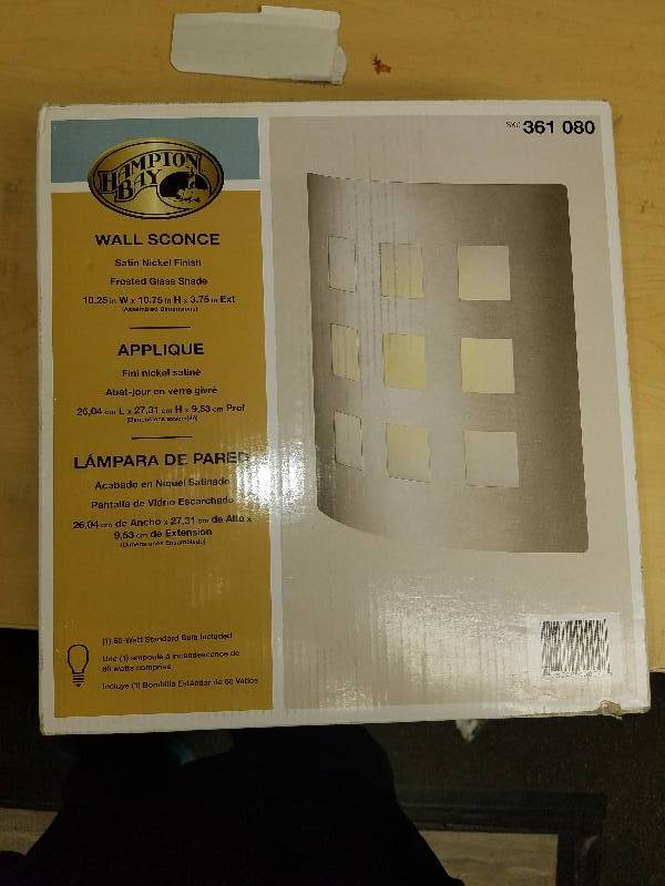 lot 1938 image: Hampton Bay Satin Nickel Wall Sconce