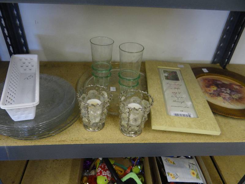 lot 312 image: Cups, plates, candles & picture frame.
