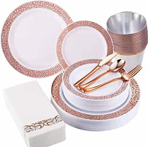 lot 17661 image: Jolly Chef 210pcs Dinner Set Disposable Rose Gold $40 retail