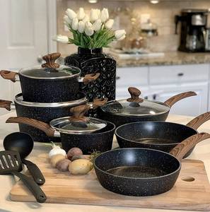 lot 17663 image: Kitchen Academy 12pc. Granite Non Stick Cookware Set KS CS01 001 Black $120 retail