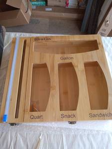 lot 17733 image: BarnLux Bamboo Ziplock Bag Storage Organizer wit Wrap Dispenser