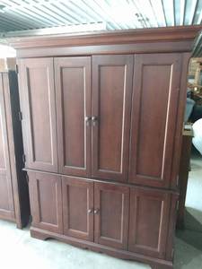 lot 1616 image: nice two-piece computer hutch has file cabinet with key 60 in wide 26 in deep 78 in tall