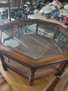 lot 1631 image: 38 in by 38-in octagon table glass top 15 in tall