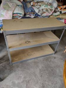 lot 1638 image: 48 in wide 18 in deep 36 in tall wood and metal shelf