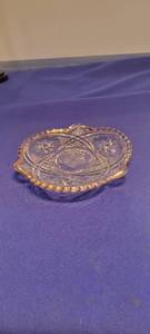 lot 1875 image: Glass cut dish with gold trim
