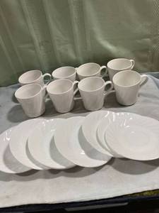 lot 7667 image: 8) correlle cups and saucers