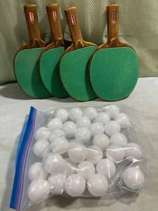 lot 7727 image: 4) ping-pong paddles, and ping-pong balls