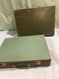 lot 7742 image: 2) metal boxes for slides one box missing closer