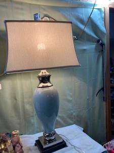 lot 7807 image: 40�� tall lamp, blue Base Works. Three-way bulb.