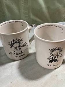 lot 7927 image: mother and father, coffee Cups 4 14 tall