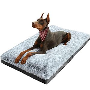 lot 7058 image: KISYYO Dog Beds for Large Dogs Fixable Deluxe Cozy Dog Kennel Beds for Crates Washable Dog Bed, 36 x 23 x 3.8 Inches, Grey